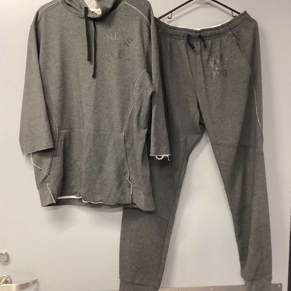 Nike BSBL Mens Gray 3/4 Sleeve Hoodie and Jogger Pants Tracksuit Set XL